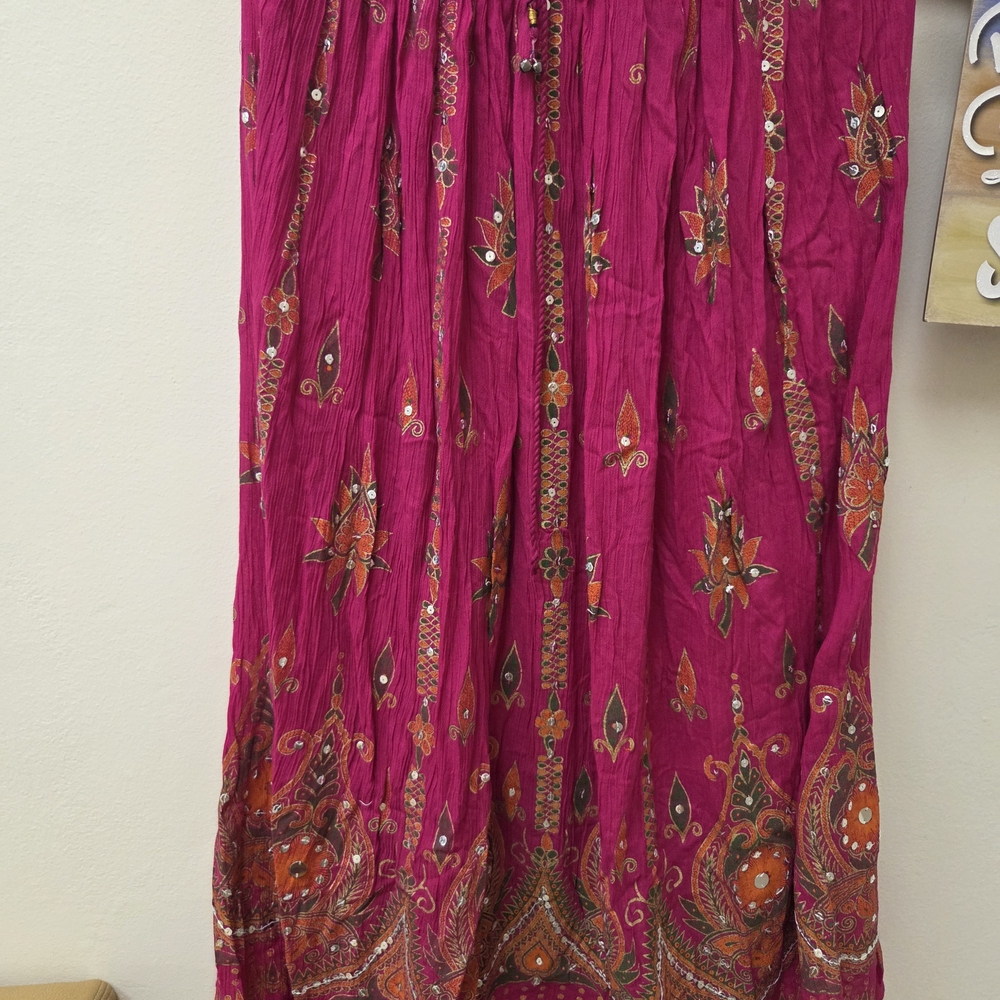 Bohemian Magenta Floral Maxi Skirt